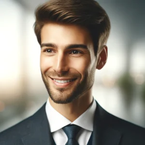 DALL·E 2024-05-10 14.57.04 - A photorealistic profile picture of a male speaker of color, dressed in a professional suit and tie. He is smiling warmly with a confident and approac