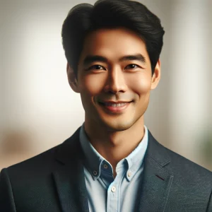 DALL·E 2024-05-10 15.01.58 - A photorealistic profile picture of an Asian male speaker, dressed in a smart blazer over a collared shirt. He is smiling warmly with a confident and